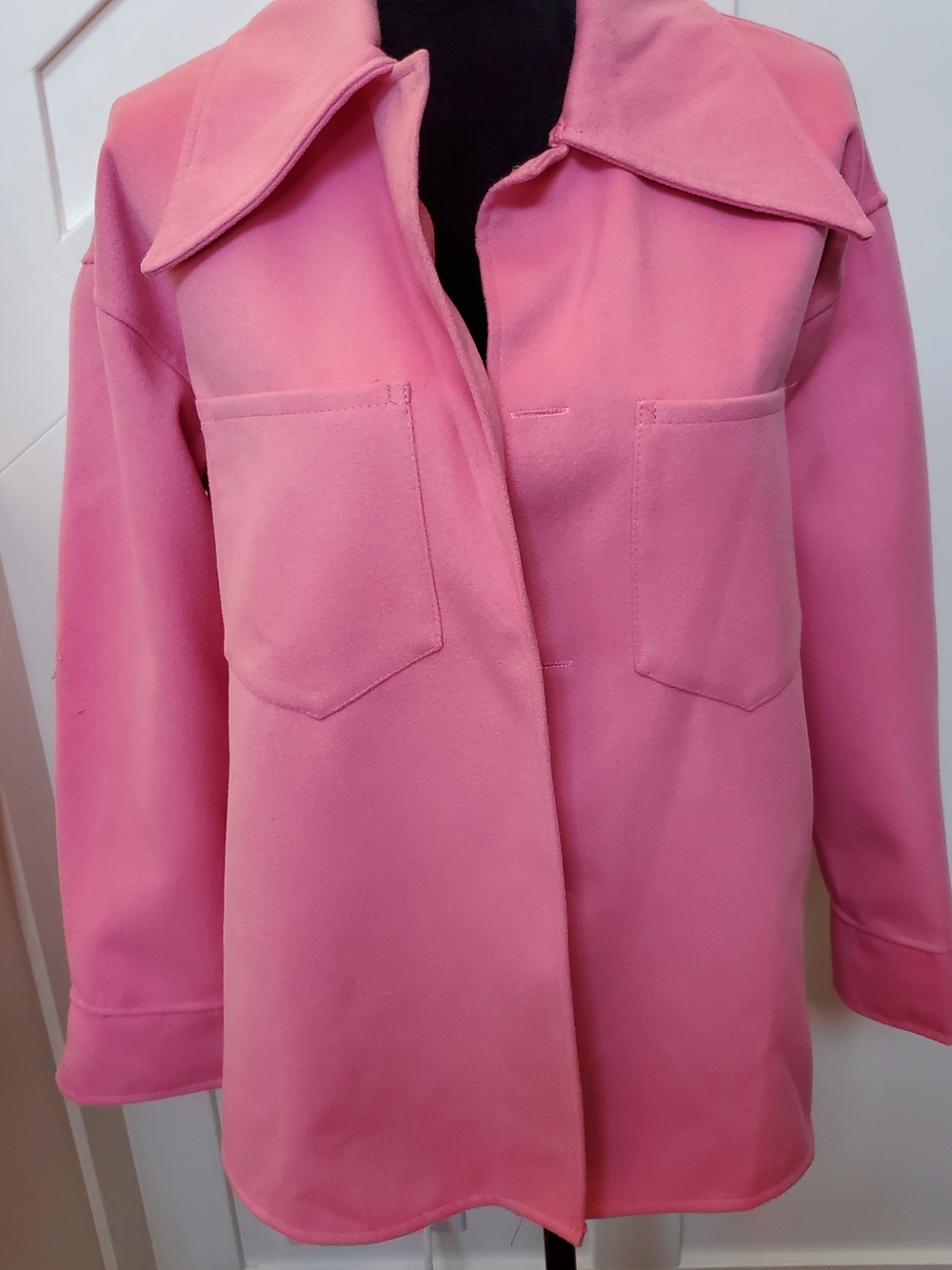 Women's Pink Oversized Shirt Jacket Shacket With Oversized Daggar Collar